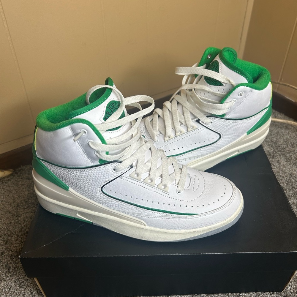 Jordan White and Green High-Top Sneakers